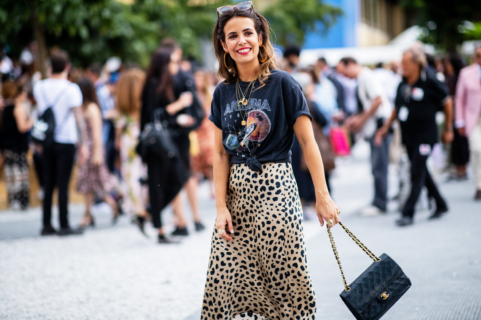 Leopard print skirt and trainers best sale