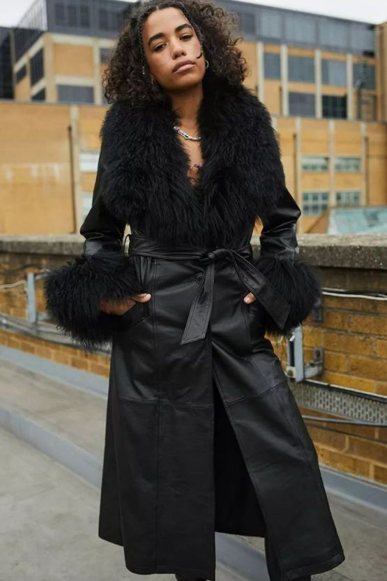 Vintage penny lane black suede fur hot coat